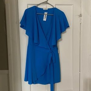 Bright blue.Hummingbird wrap dress
